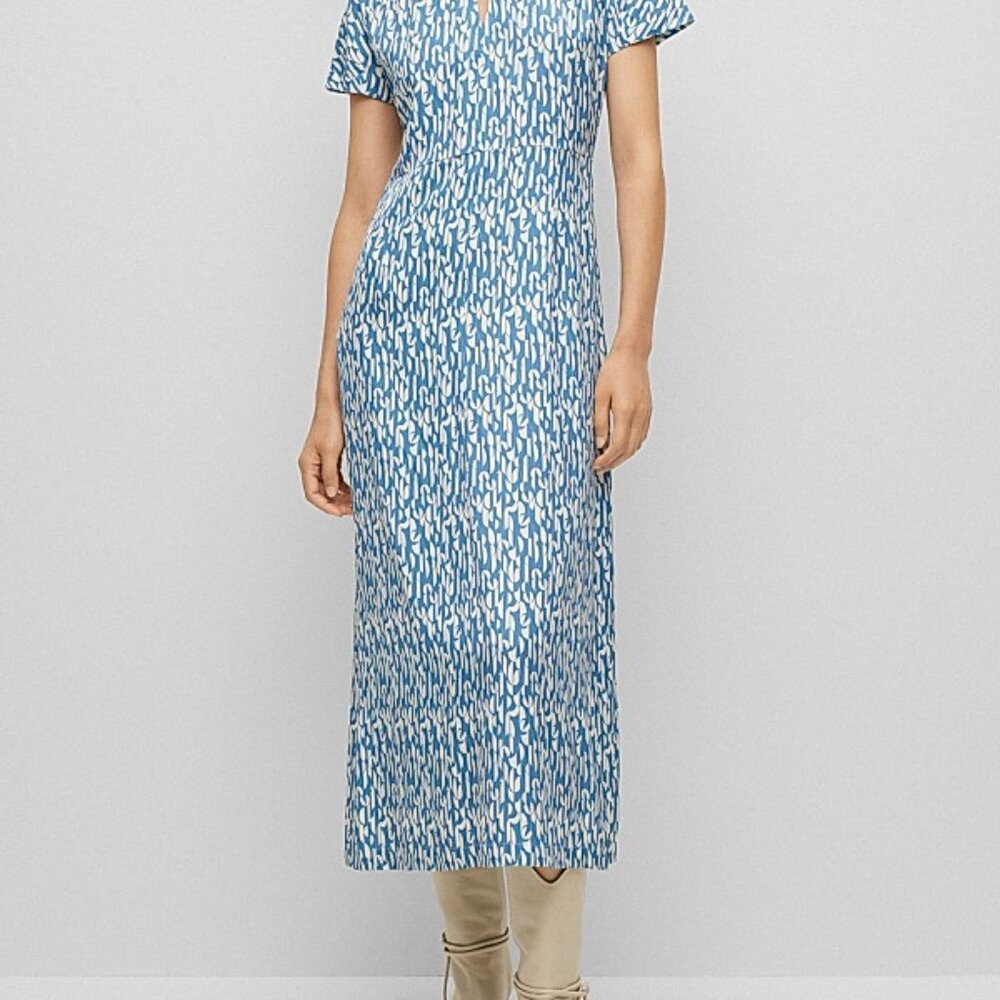 BOSS  Slim-fit printed dress with keyhole neckline